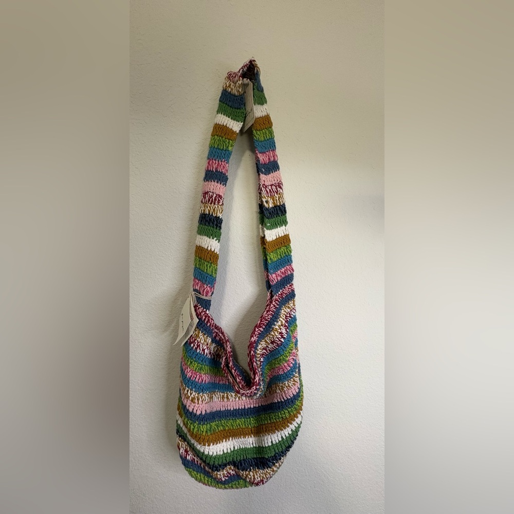Free People Cotswold colorful striped bohemian crochet tote bag. New with tags.